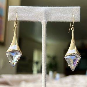 Gold tone crystal dangling earrings vintage